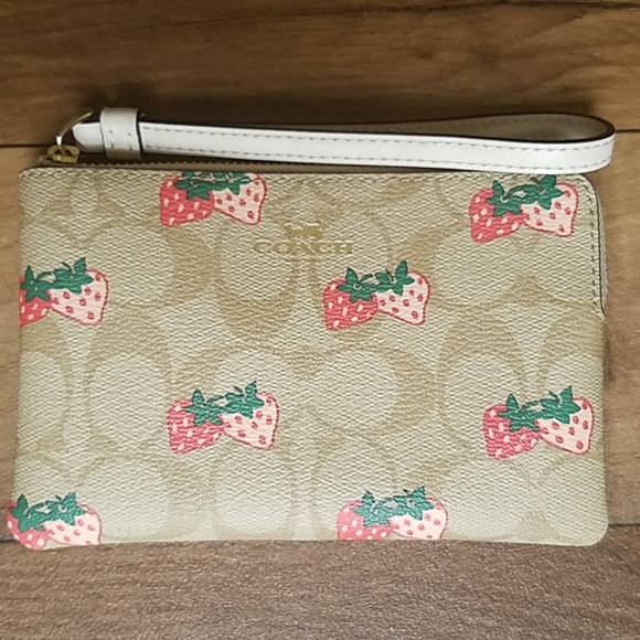Coach Handbags - Coach Corner Zip Wristlet Signature Strawberry